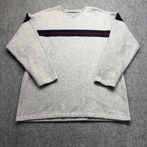 Vintage Bugle Boy Original Mens XL Snow Fleece V-Neck Pullover Gray Stripe